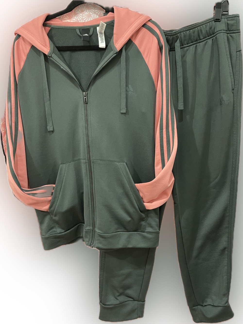 adidas Women's 2-Piece Tracksuit Set – Zip Hoodie & Joggers – Olive Green / Cora
